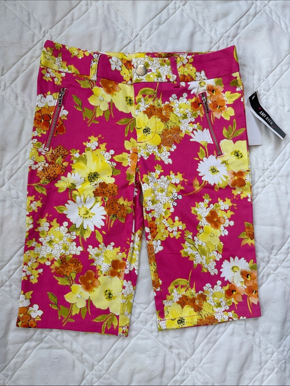Amy Byer Hot Pink Floral Zip Pocket Shorts
